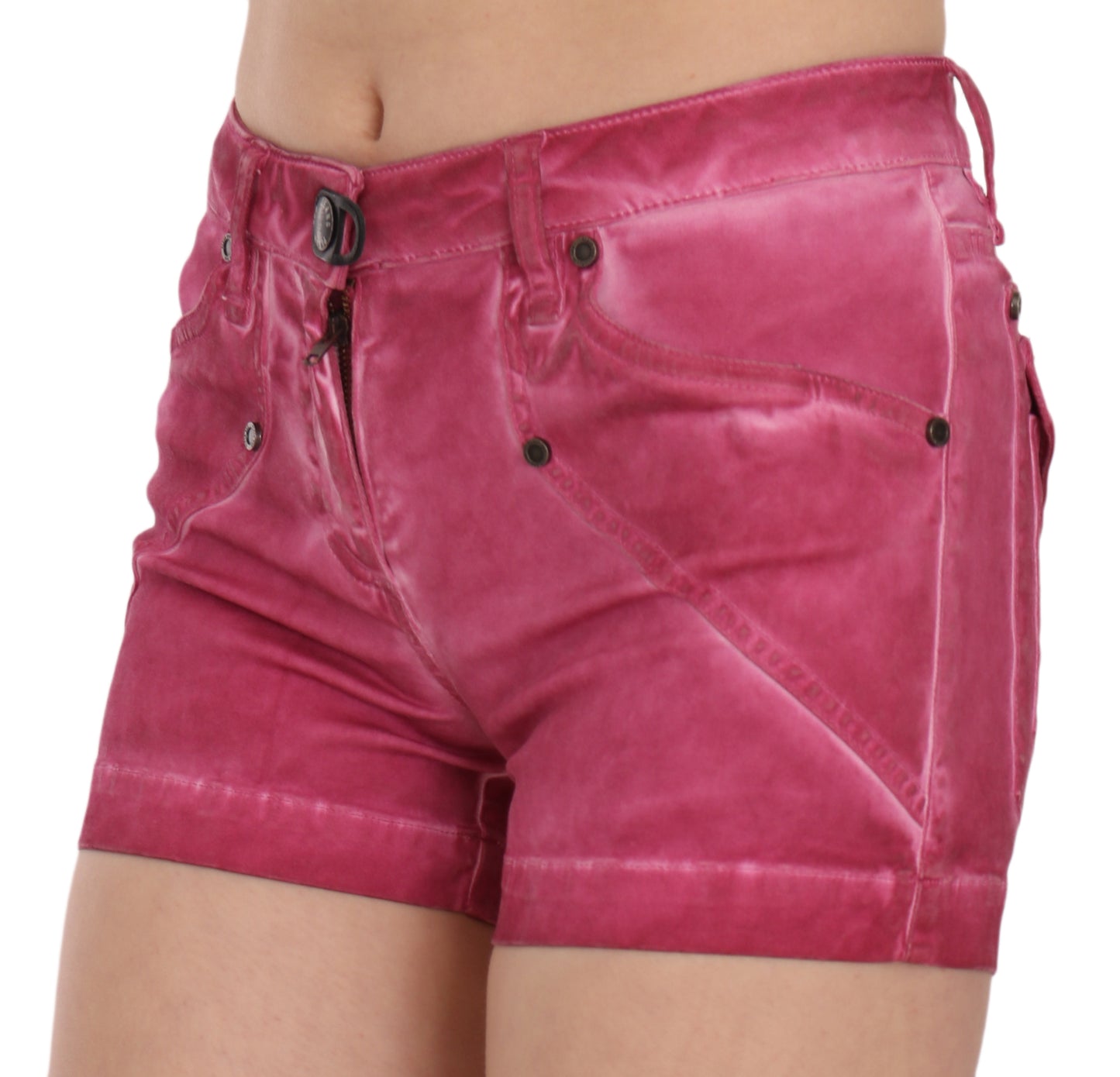 PLEIN SUD Rosafarbene Mini-Jeansshorts aus Baumwolle mit mittlerer Taille