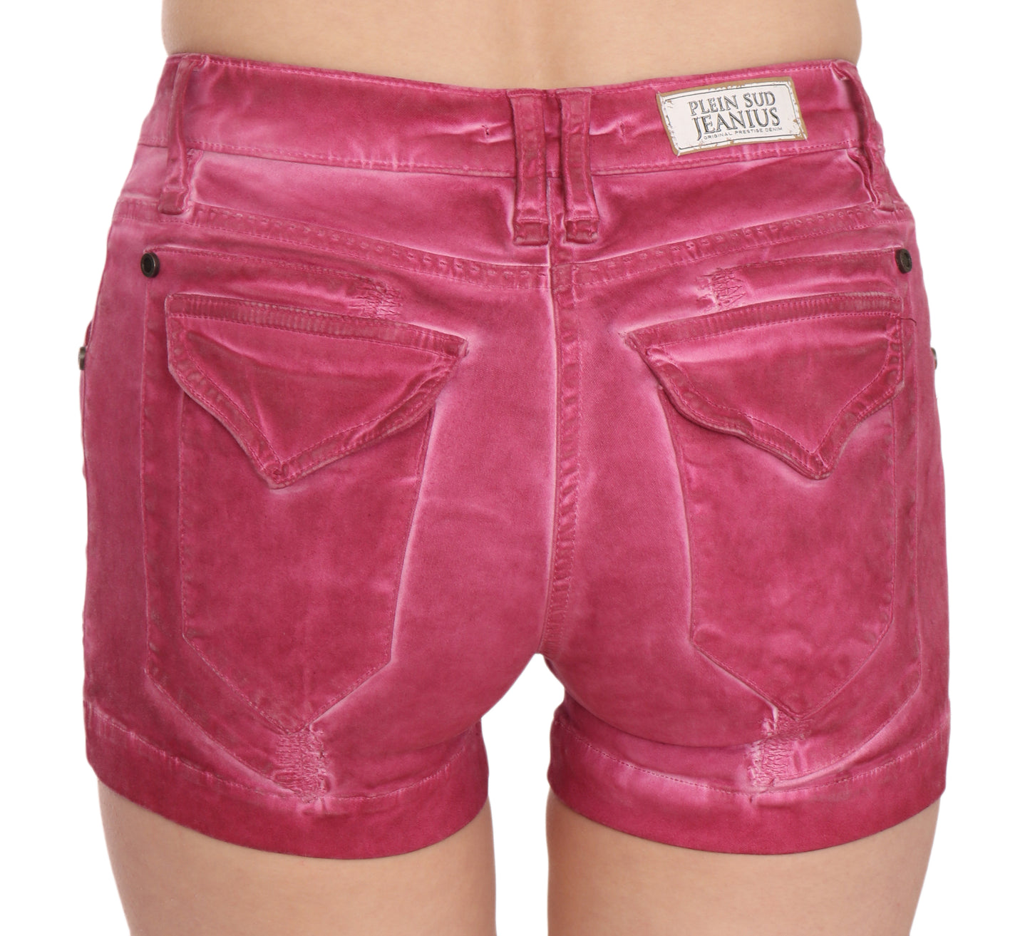 PLEIN SUD Rosafarbene Mini-Jeansshorts aus Baumwolle mit mittlerer Taille