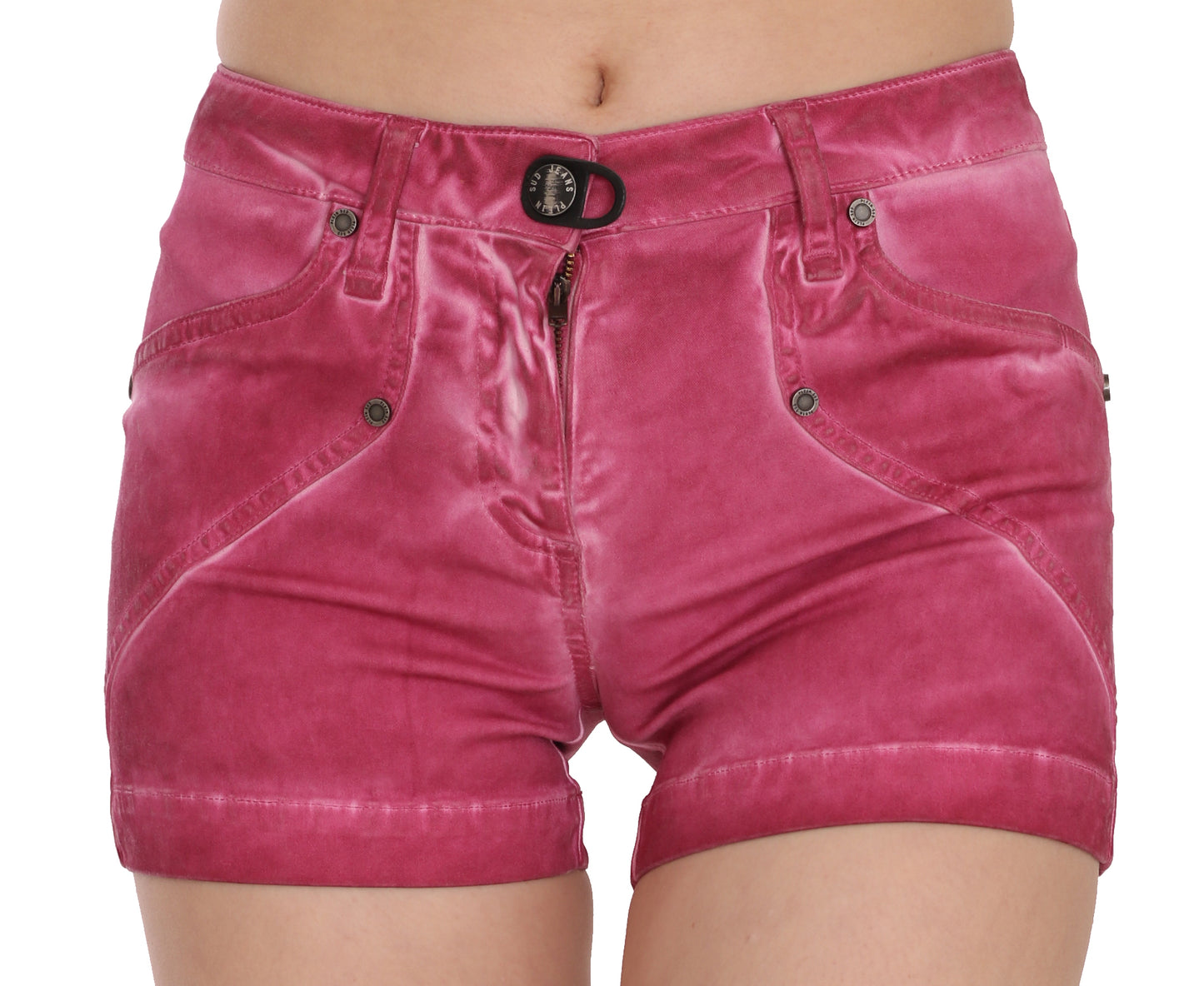 PLEIN SUD Rosafarbene Mini-Jeansshorts aus Baumwolle mit mittlerer Taille