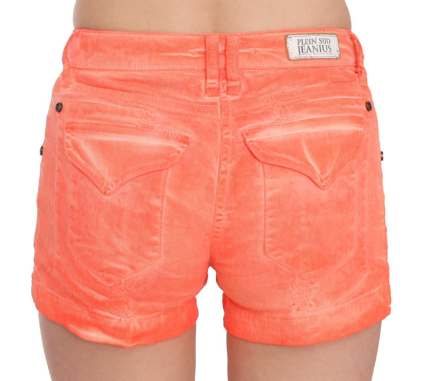 PLEIN SUD Mini short en denim de coton taille moyenne orange