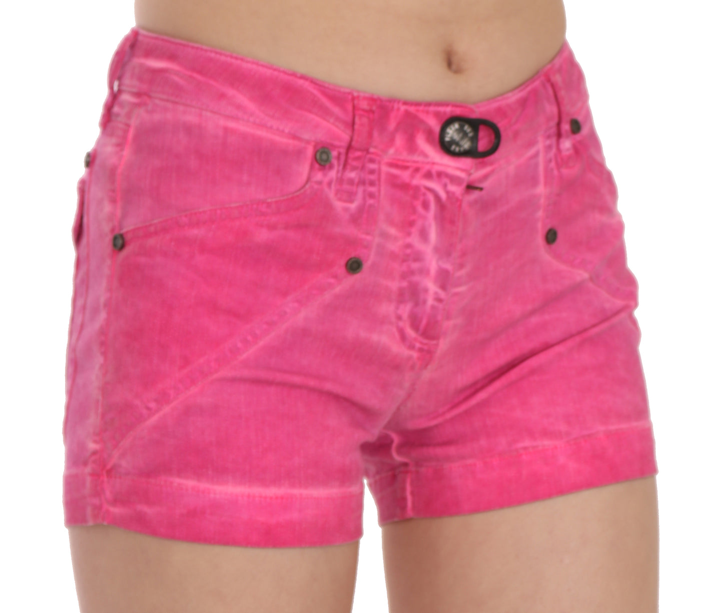 PLEIN SUD Rosa Mini-Shorts aus Baumwoll-Denim mit mittlerer Taille