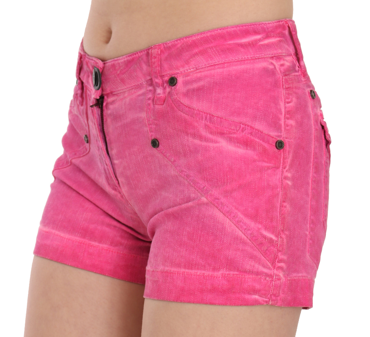 PLEIN SUD Rosa Mini-Shorts aus Baumwoll-Denim mit mittlerer Taille