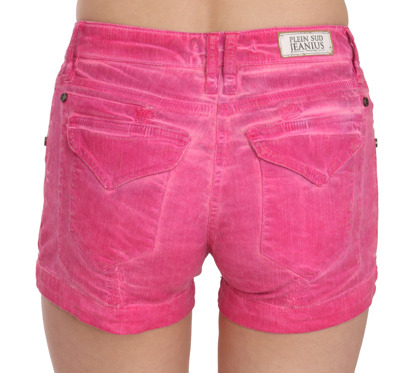 PLEIN SUD Rosa Mini-Shorts aus Baumwoll-Denim mit mittlerer Taille