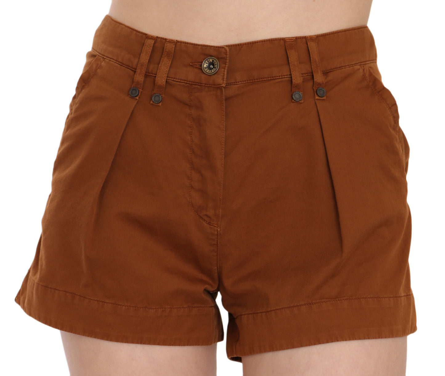 PLEIN SUD Braune Mini-Shorts aus Baumwoll-Denim mit mittlerer Taille