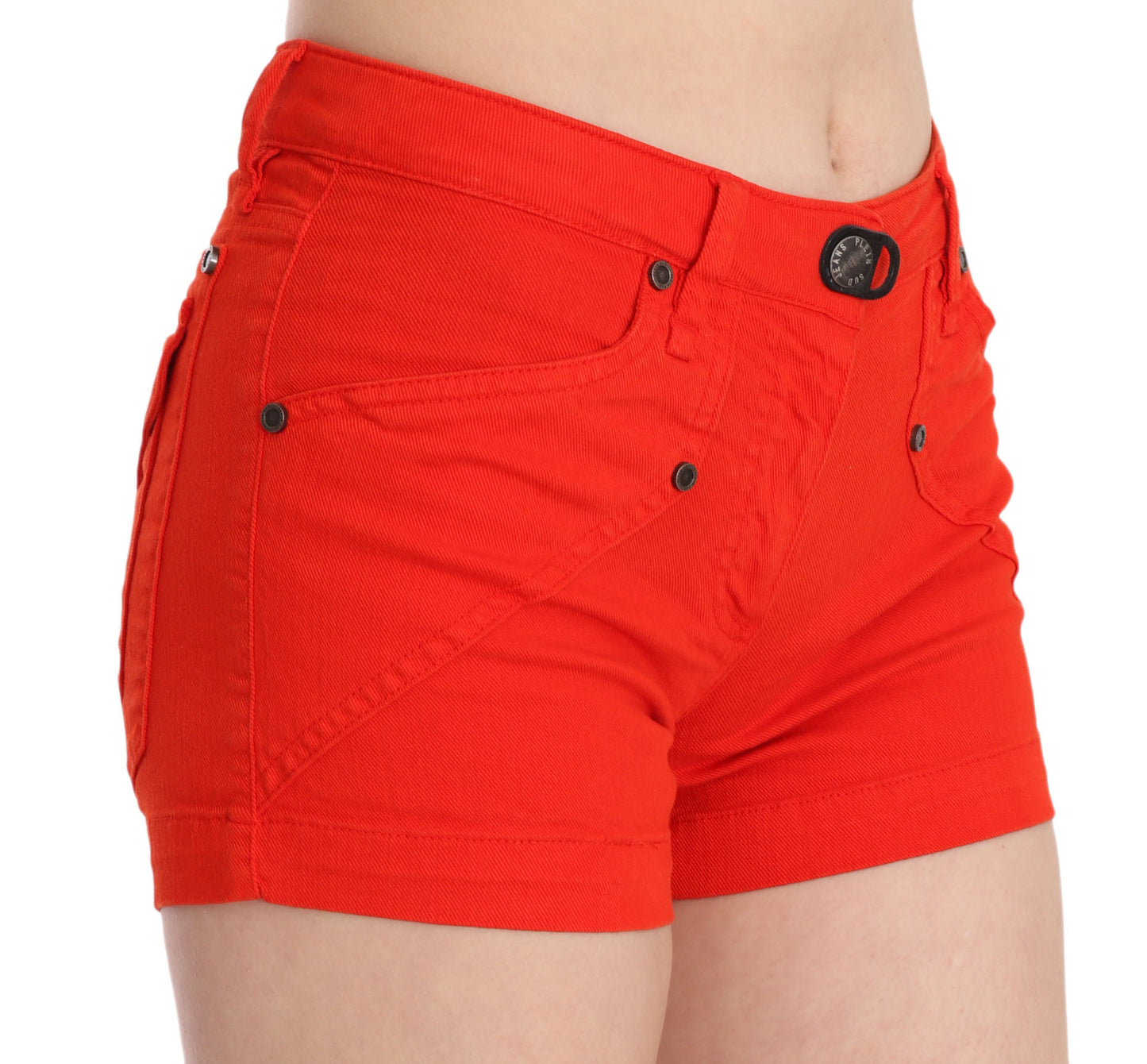 PLEIN SUD Mini-Baumwoll-Denim in Orange mit mittlerer Taille