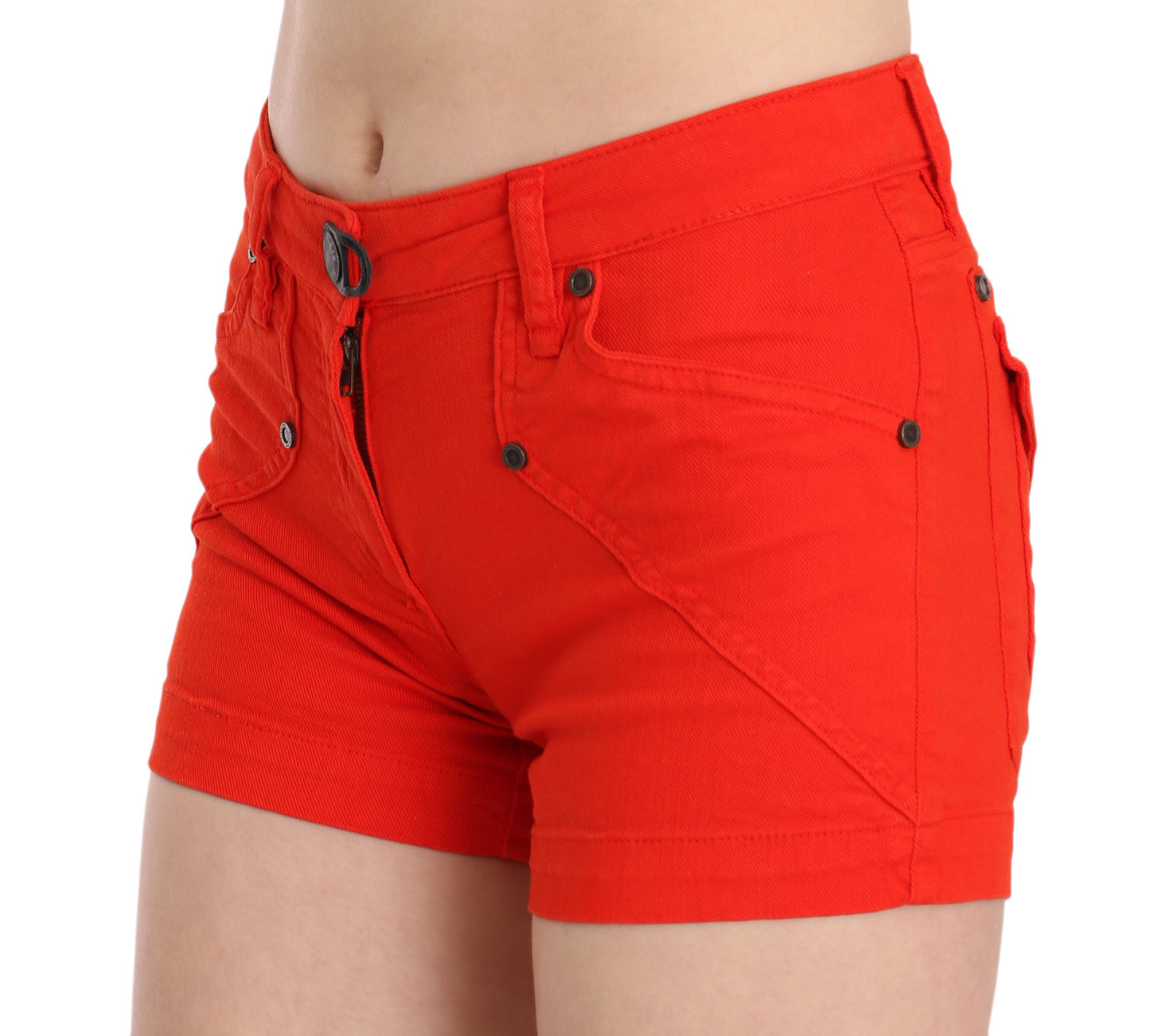 PLEIN SUD Mini-Baumwoll-Denim in Orange mit mittlerer Taille