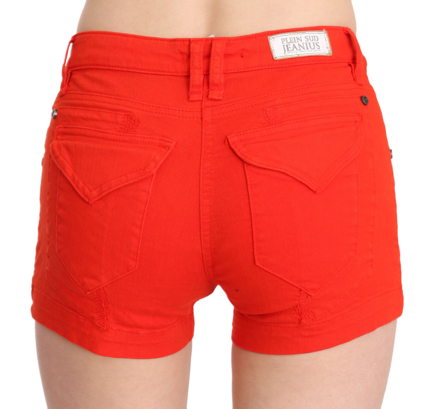 PLEIN SUD Mini-Baumwoll-Denim in Orange mit mittlerer Taille