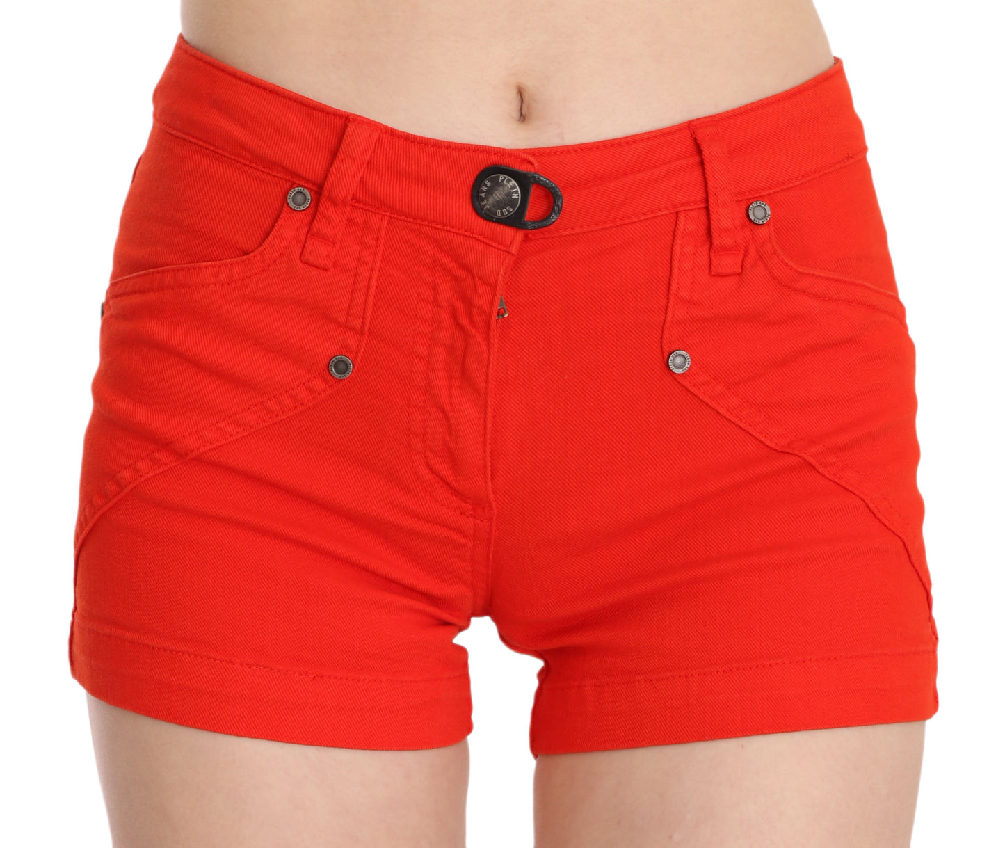 PLEIN SUD Mini-Baumwoll-Denim in Orange mit mittlerer Taille