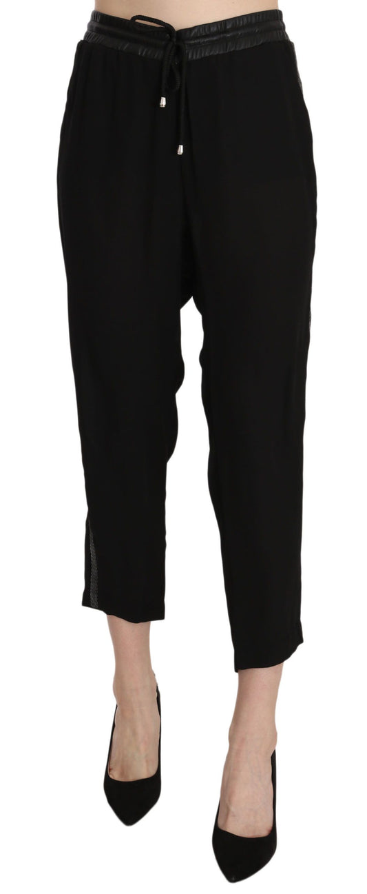 Guess Pantalon court taille haute en polyester noir