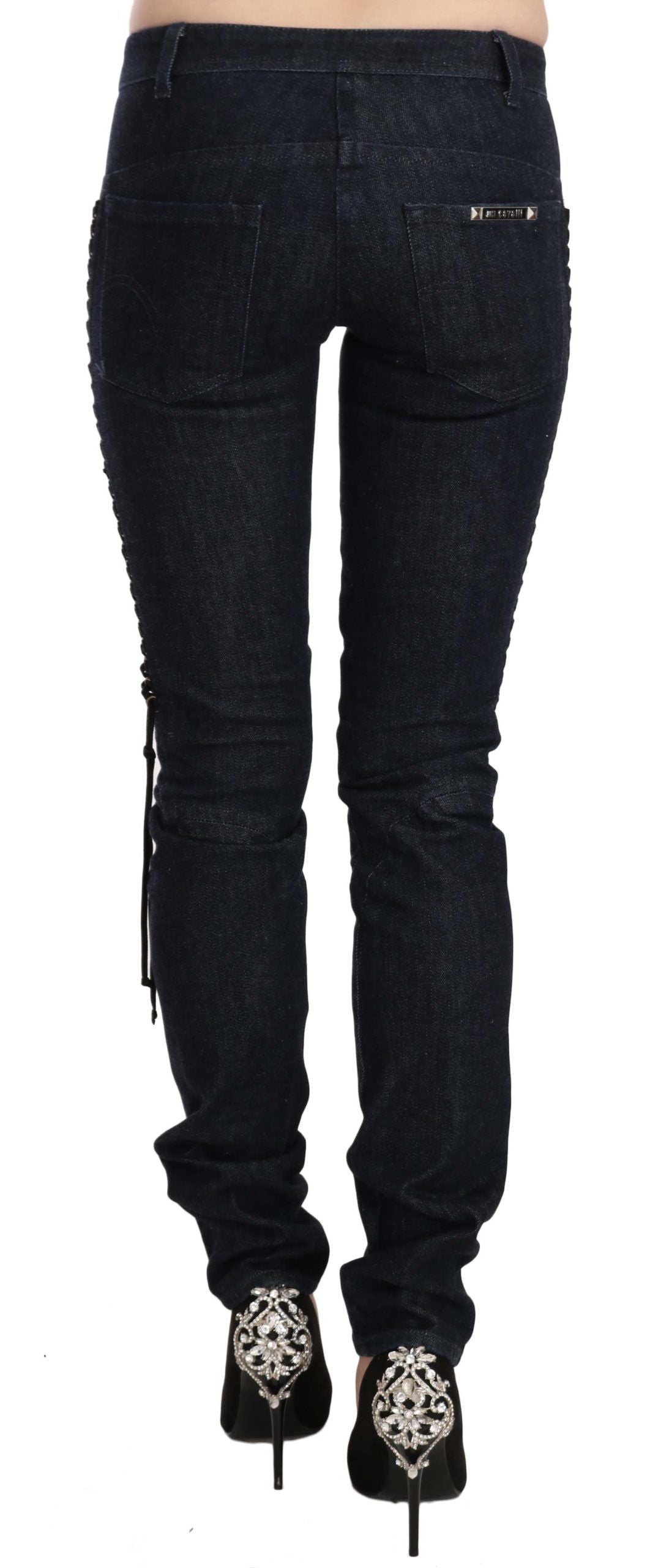 Just Cavalli Pantalon skinny taille basse bleu Pantalon à cordes tressées