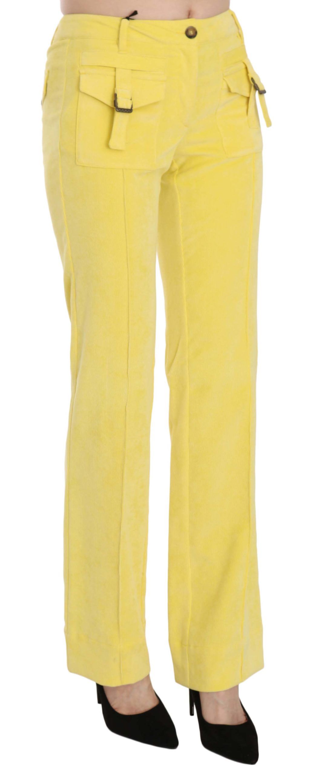 Just Cavalli Pantalon droit taille moyenne en velours côtelé jaune