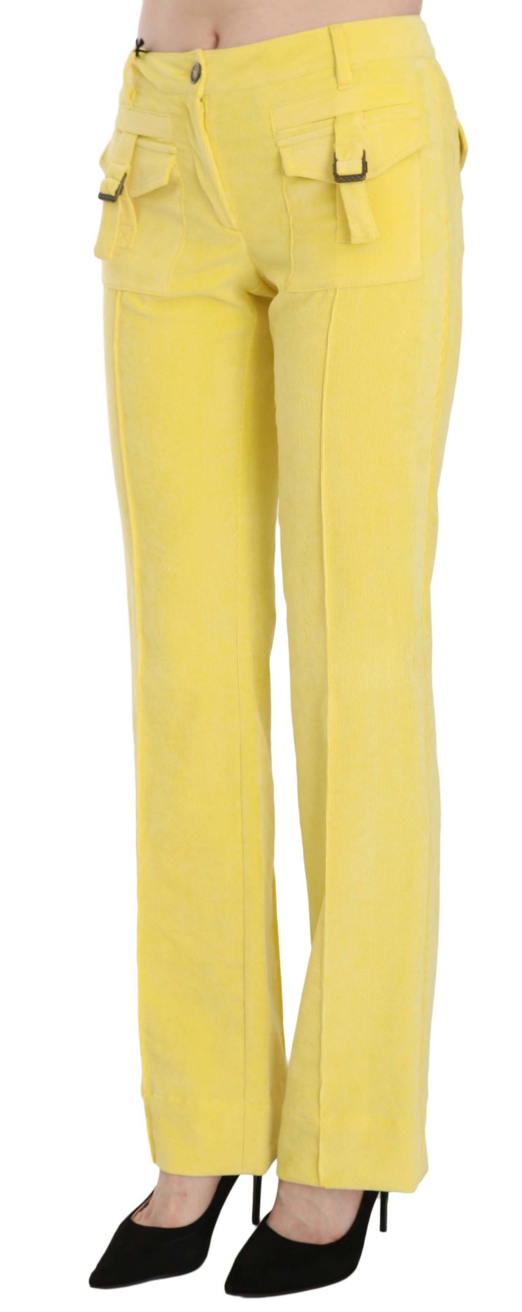 Just Cavalli Pantalon droit taille moyenne en velours côtelé jaune