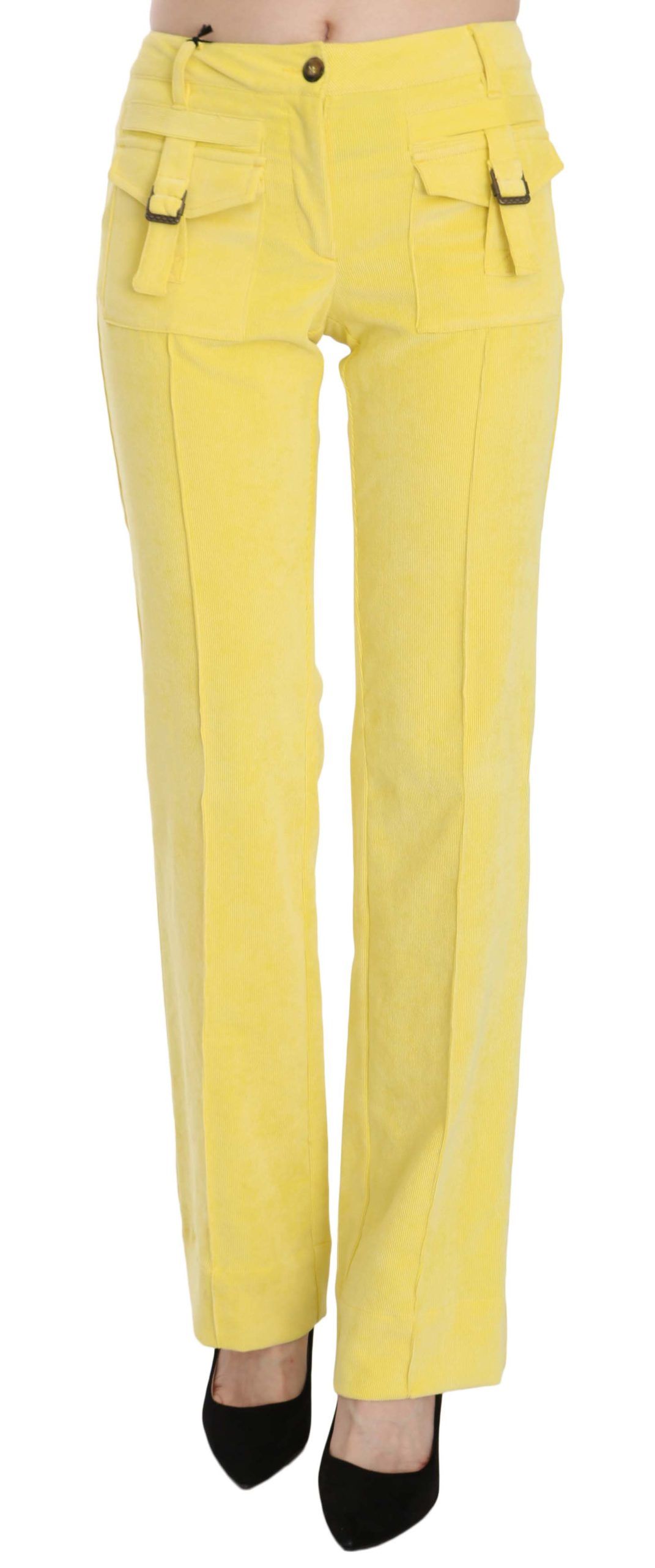 Just Cavalli Pantalon droit taille moyenne en velours côtelé jaune