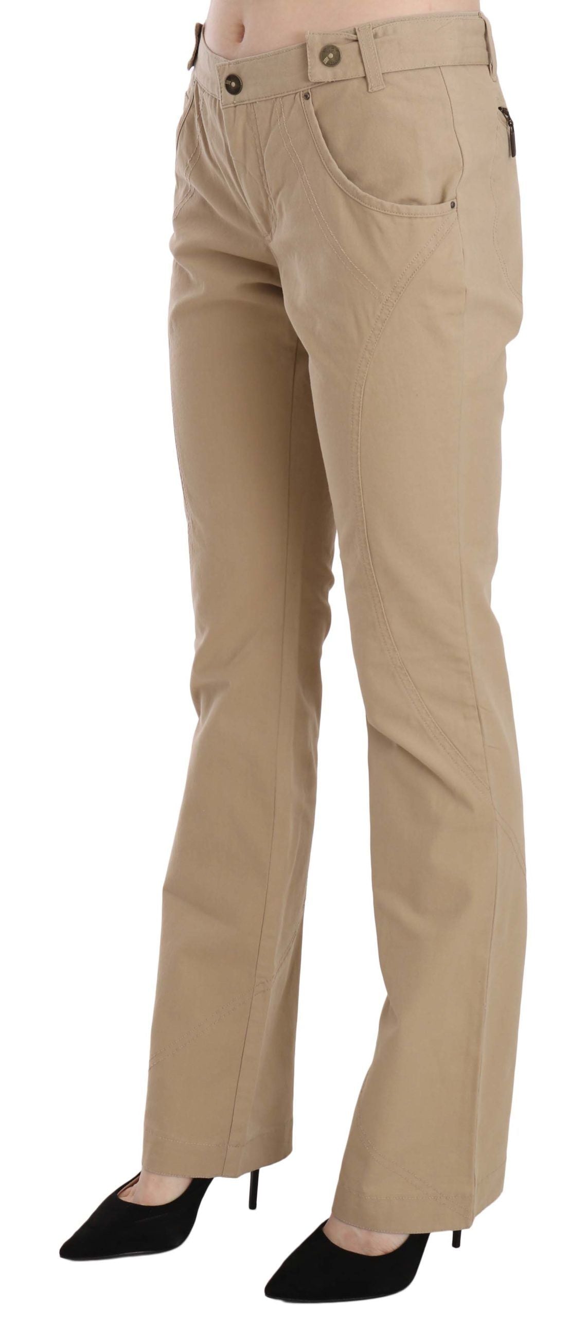 Just Cavalli Pantalon droit taille moyenne en coton beige