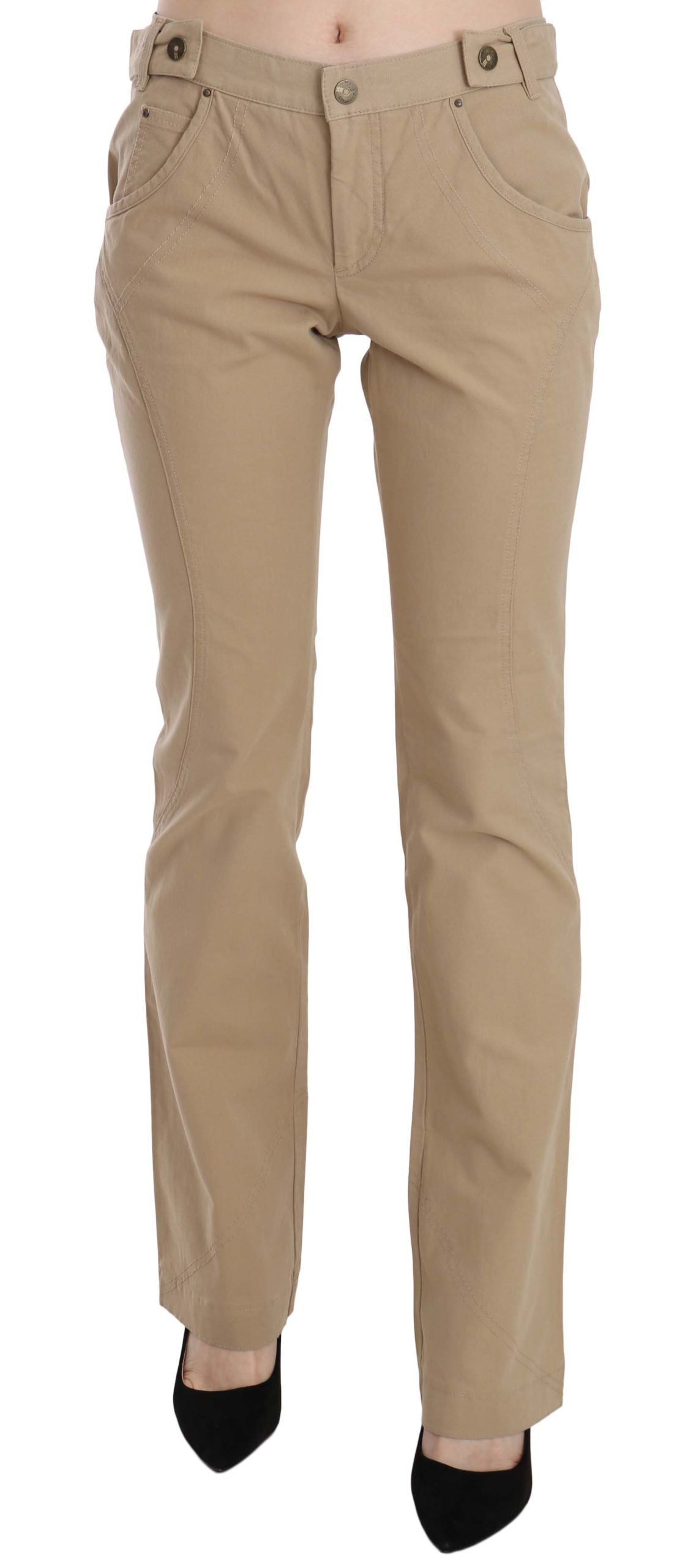 Just Cavalli Pantalon droit taille moyenne en coton beige