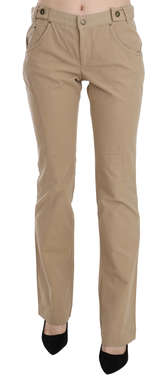 Just Cavalli Beige Baumwoll-Hose mit mittlerer Taille, gerade Hose