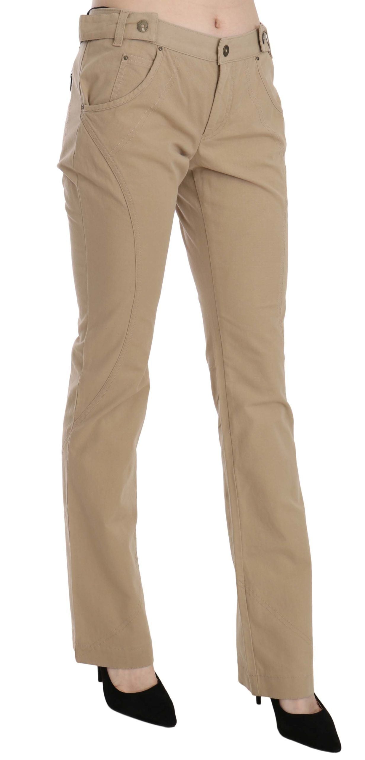 Just Cavalli Pantalon droit taille moyenne en coton beige