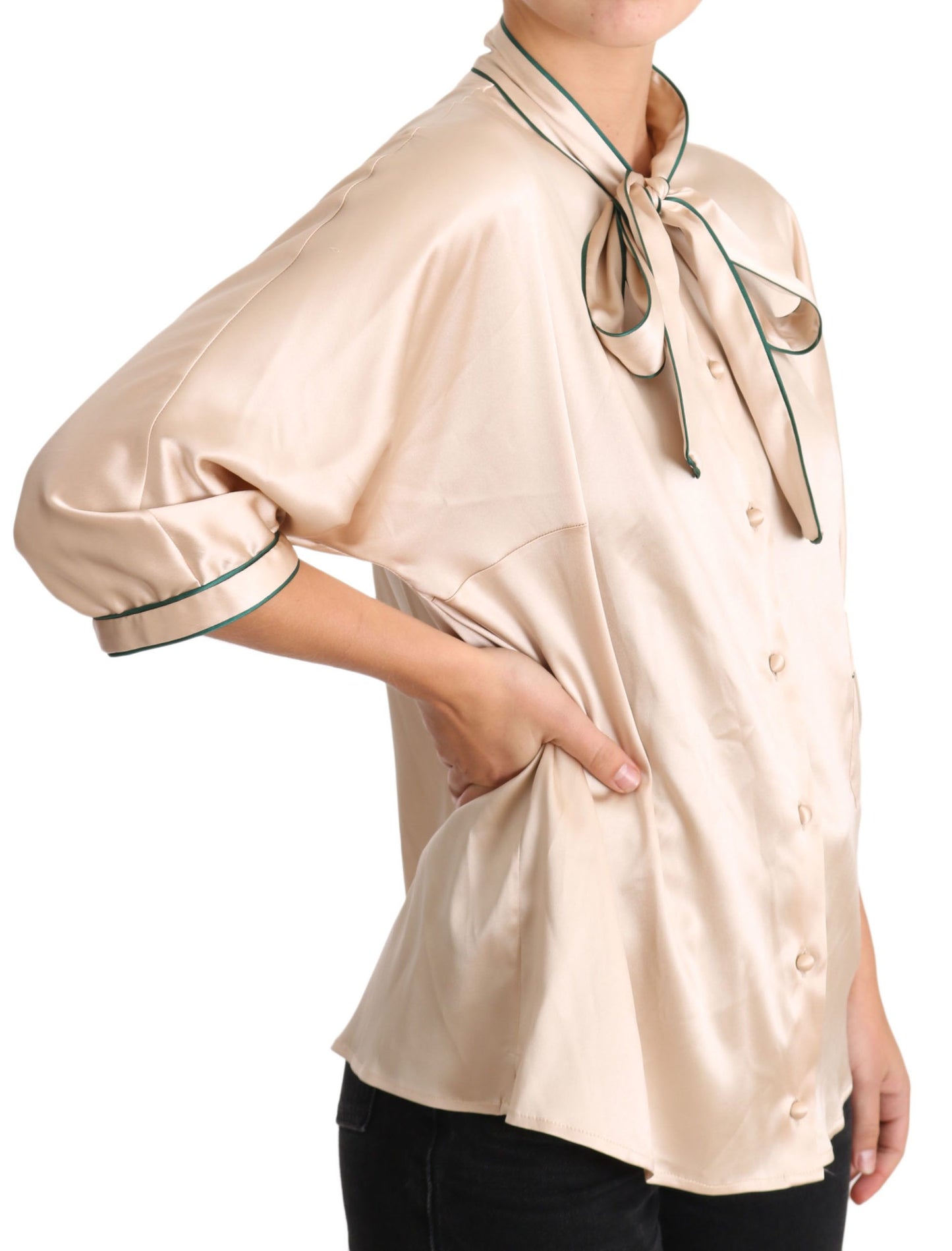 Dolce &amp; Gabbana Blouse en soie stretch à ruban beige