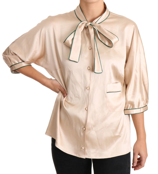 Dolce &amp; Gabbana Blouse en soie stretch à ruban beige