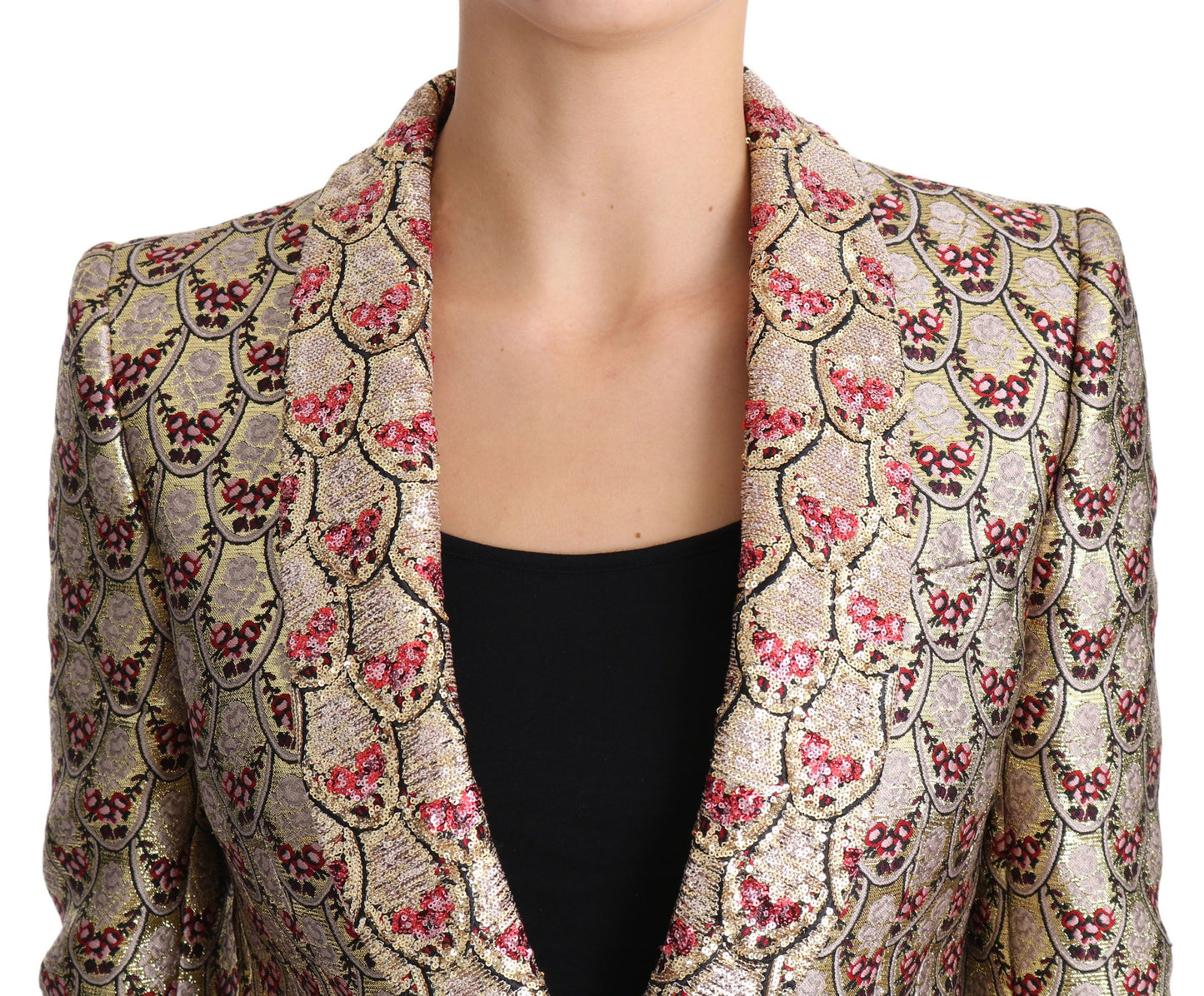 Dolce &amp; Gabbana Veste blazer à paillettes florales dorées