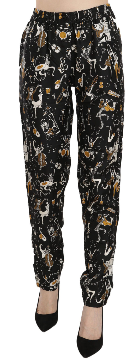 Dolce &amp; Gabbana Pantalon fuselé taille haute noir à imprimé Jazz Club