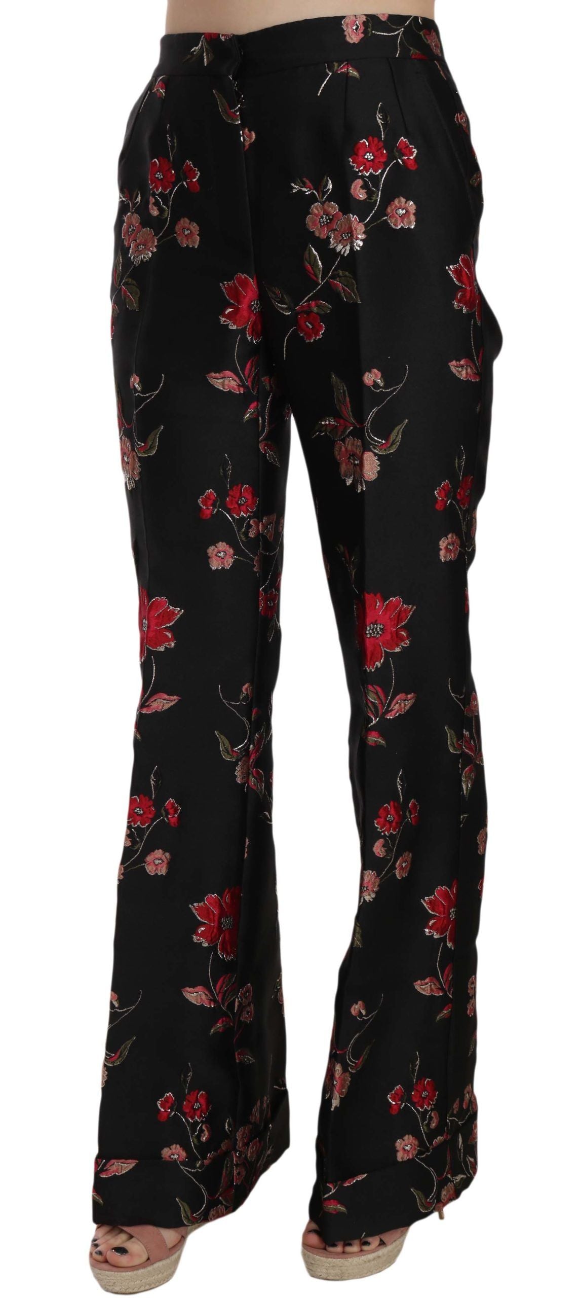 Dolce &amp; Gabbana Pantalon coupe bootcut noir à imprimé floral