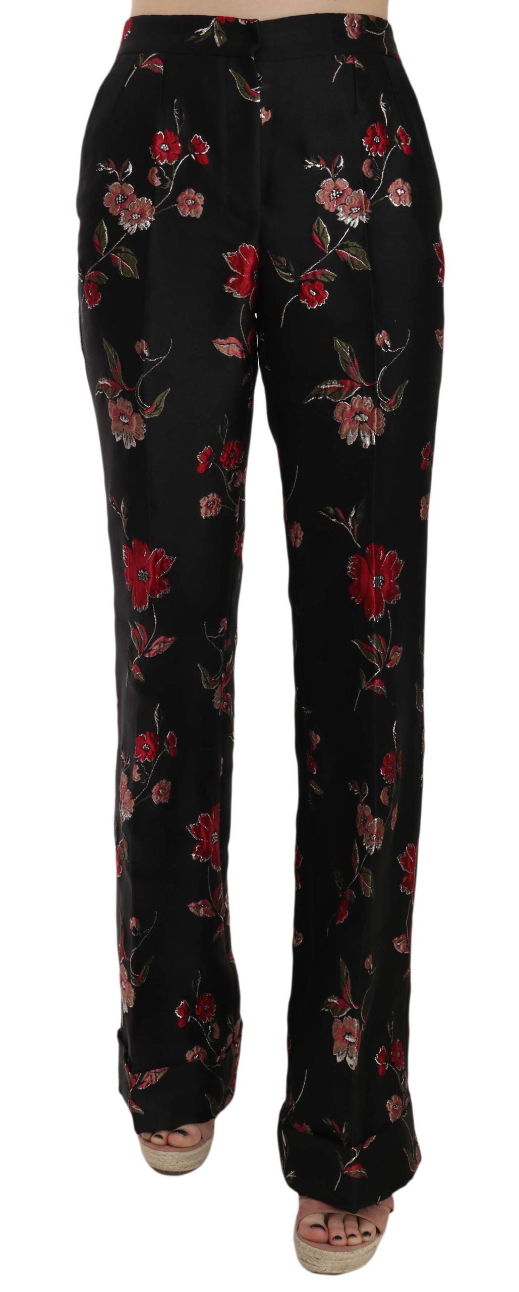 Dolce &amp; Gabbana Pantalon coupe bootcut noir à imprimé floral