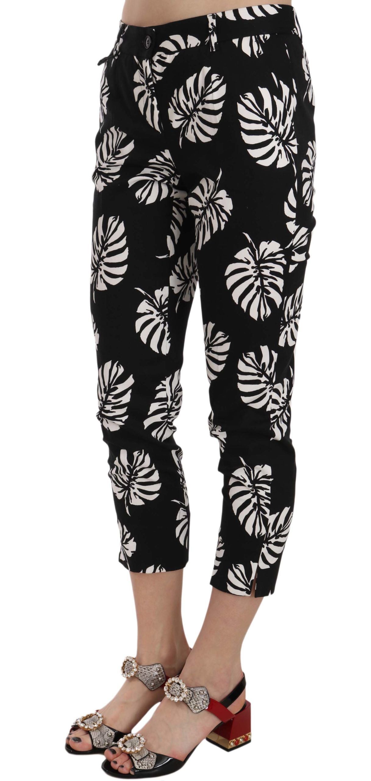 Dolce &amp; Gabbana Schwarze Röhrenhose mit Palmenblatt-Print