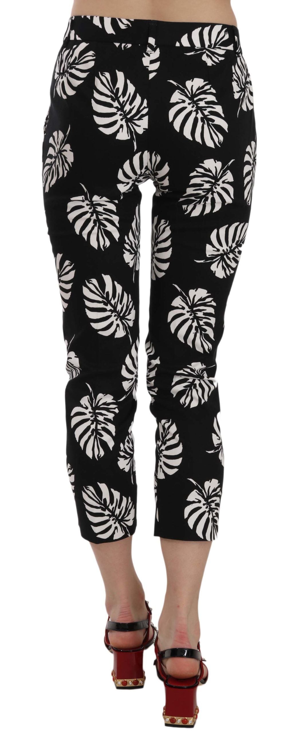 Dolce &amp; Gabbana Schwarze Röhrenhose mit Palmenblatt-Print