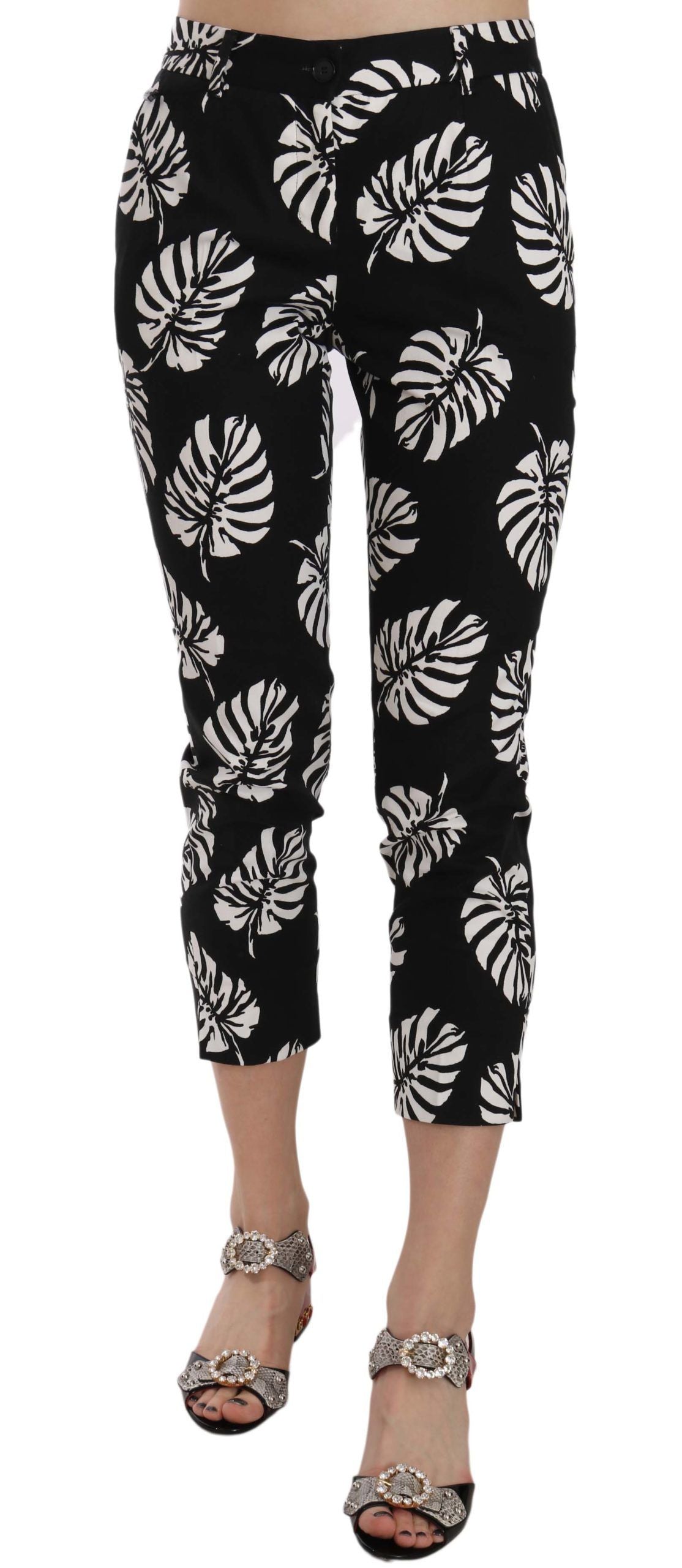 Dolce &amp; Gabbana Schwarze Röhrenhose mit Palmenblatt-Print