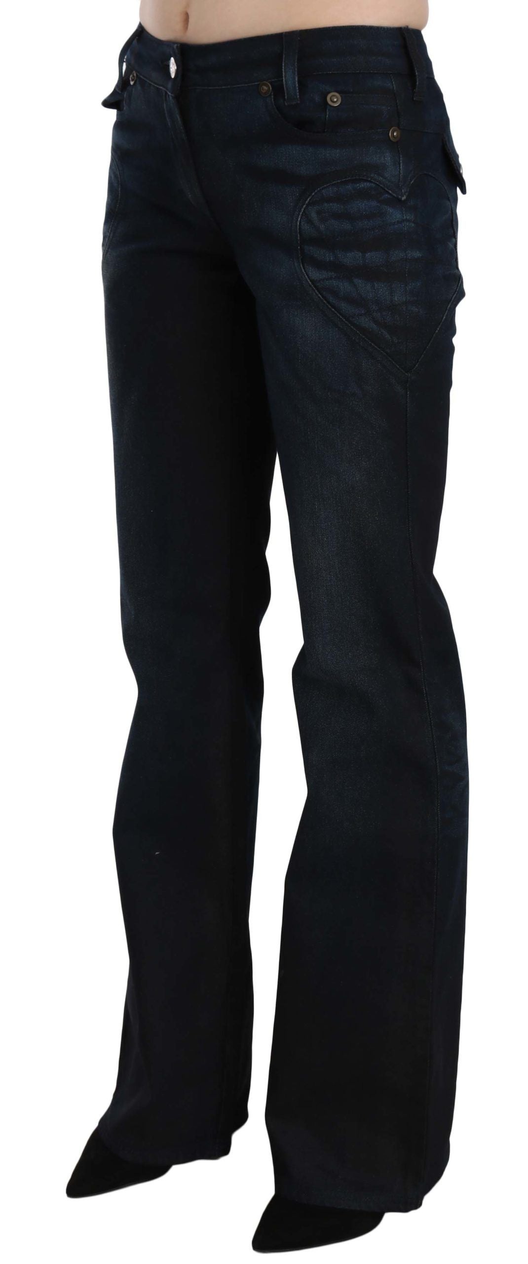 Just Cavalli - Pantalon droit en denim bleu délavé taille moyenne