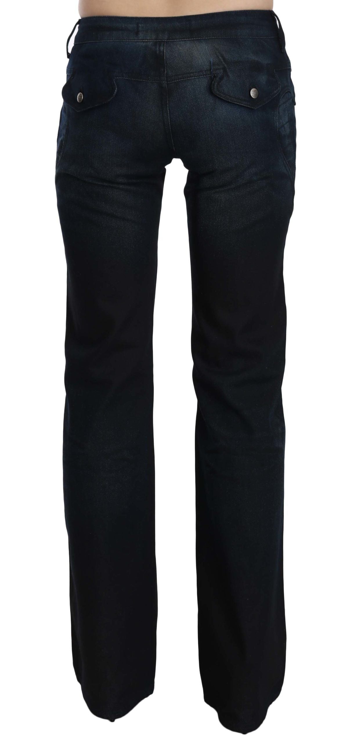 Just Cavalli - Pantalon droit en denim bleu délavé taille moyenne