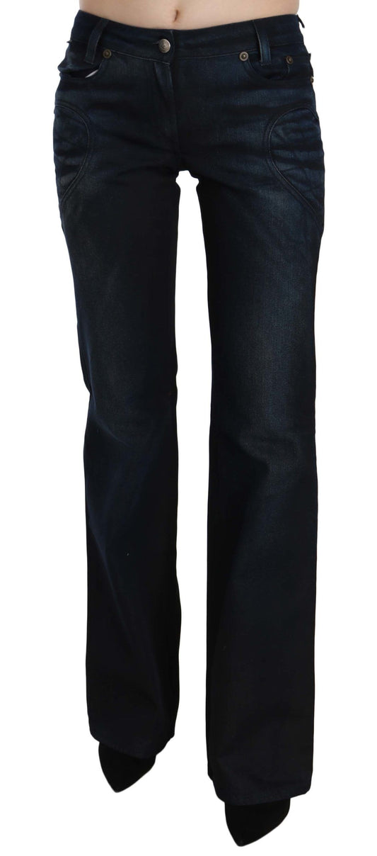 Just Cavalli - Pantalon droit en denim bleu délavé taille moyenne