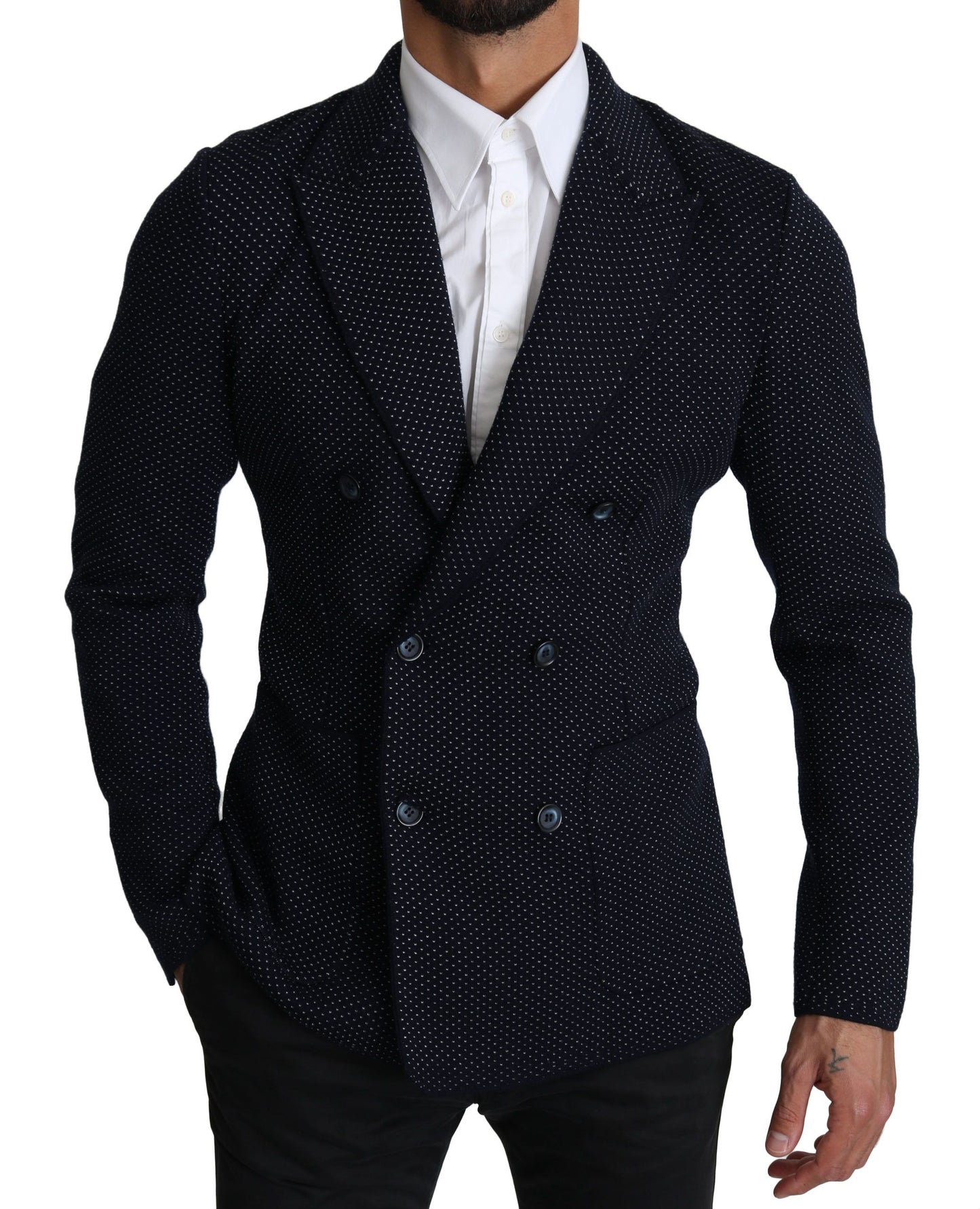 Dolce &amp; Gabbana Blazer à double boutonnage à pois bleu foncé