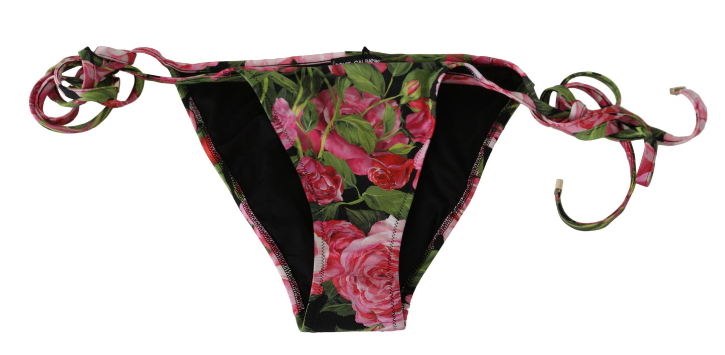 Dolce &amp; Gabbana Noir Rose Rose Imprimé Bas Bikini Beachwear