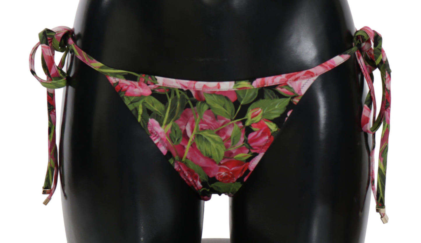 Dolce &amp; Gabbana Noir Rose Rose Imprimé Bas Bikini Beachwear