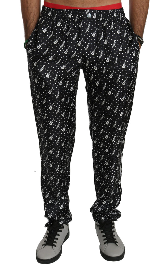 Pantalon instrument de musique noir en soie Dolce &amp; Gabbana