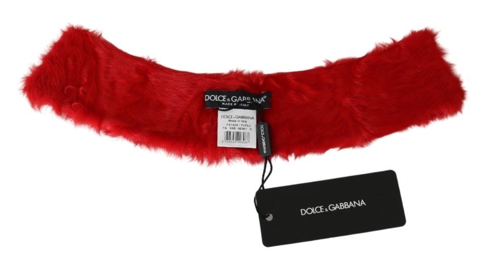 Dolce &amp; Gabbana Écharpe en cuir d'agneau rouge à col en fourrure