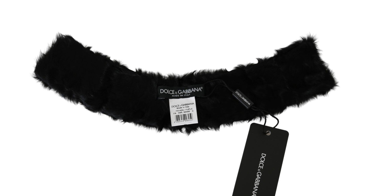 Dolce &amp; Gabbana Écharpe en cuir d'agneau à col en fourrure noire