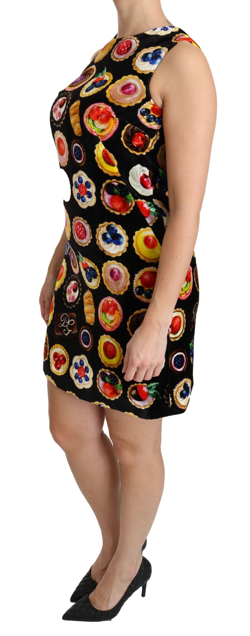 Dolce & Gabbana Chic Black Desserts Print Shift Mini Dress