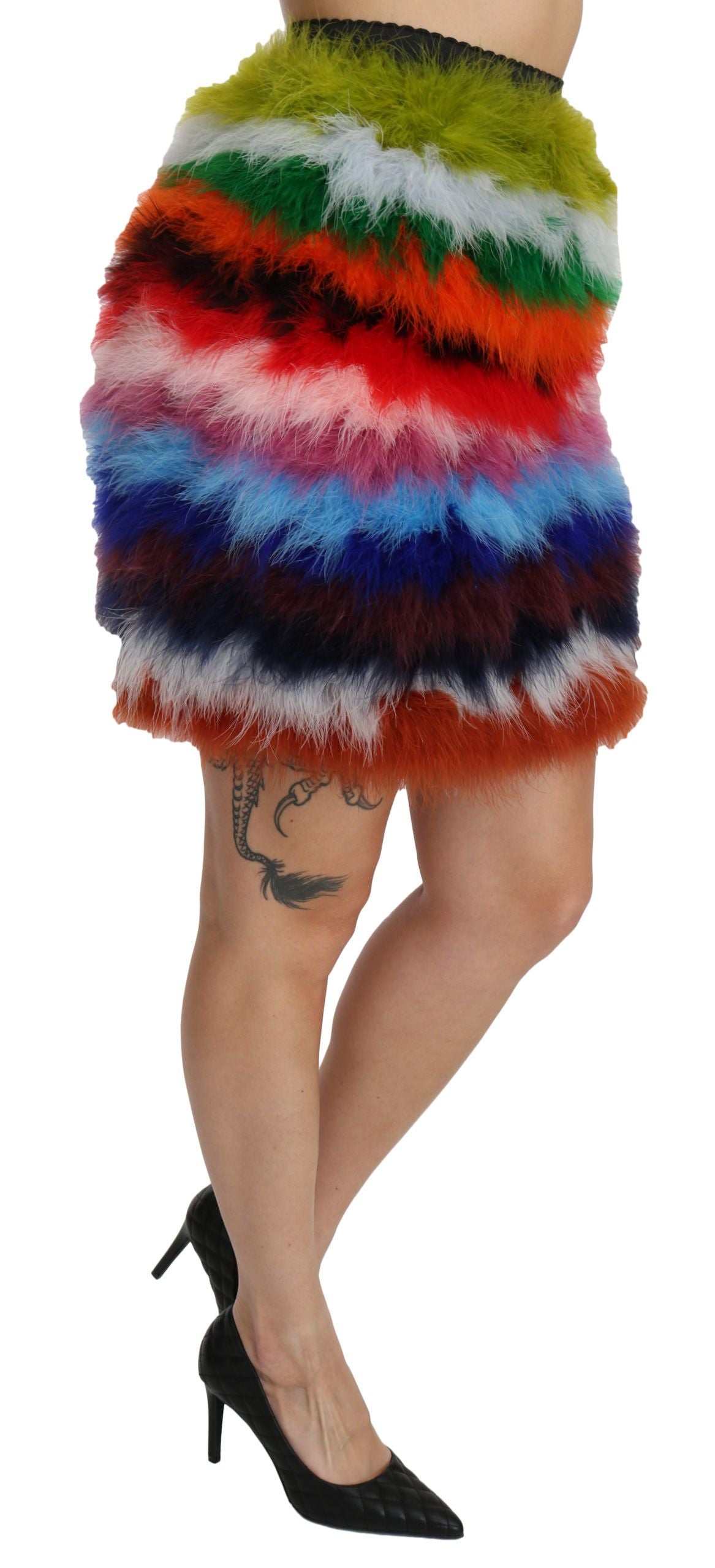 Dolce &amp; Gabbana Mini-jupe en plumes taille haute rouge bleu