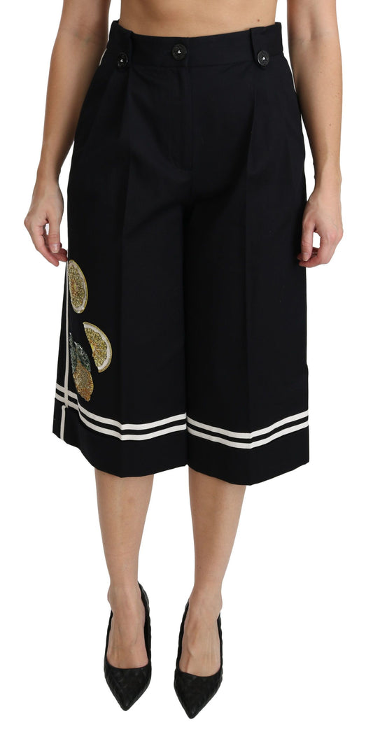 Dolce &amp; Gabbana Pantalon court Palazzo orné de citron noir