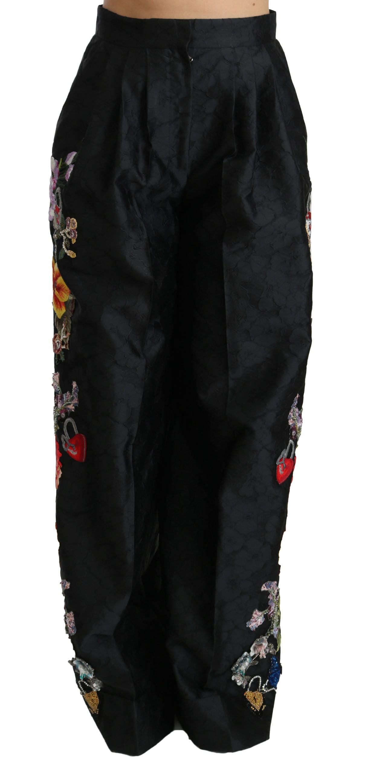 Dolce &amp; Gabbana Pantalon en brocart noir à paillettes et perles