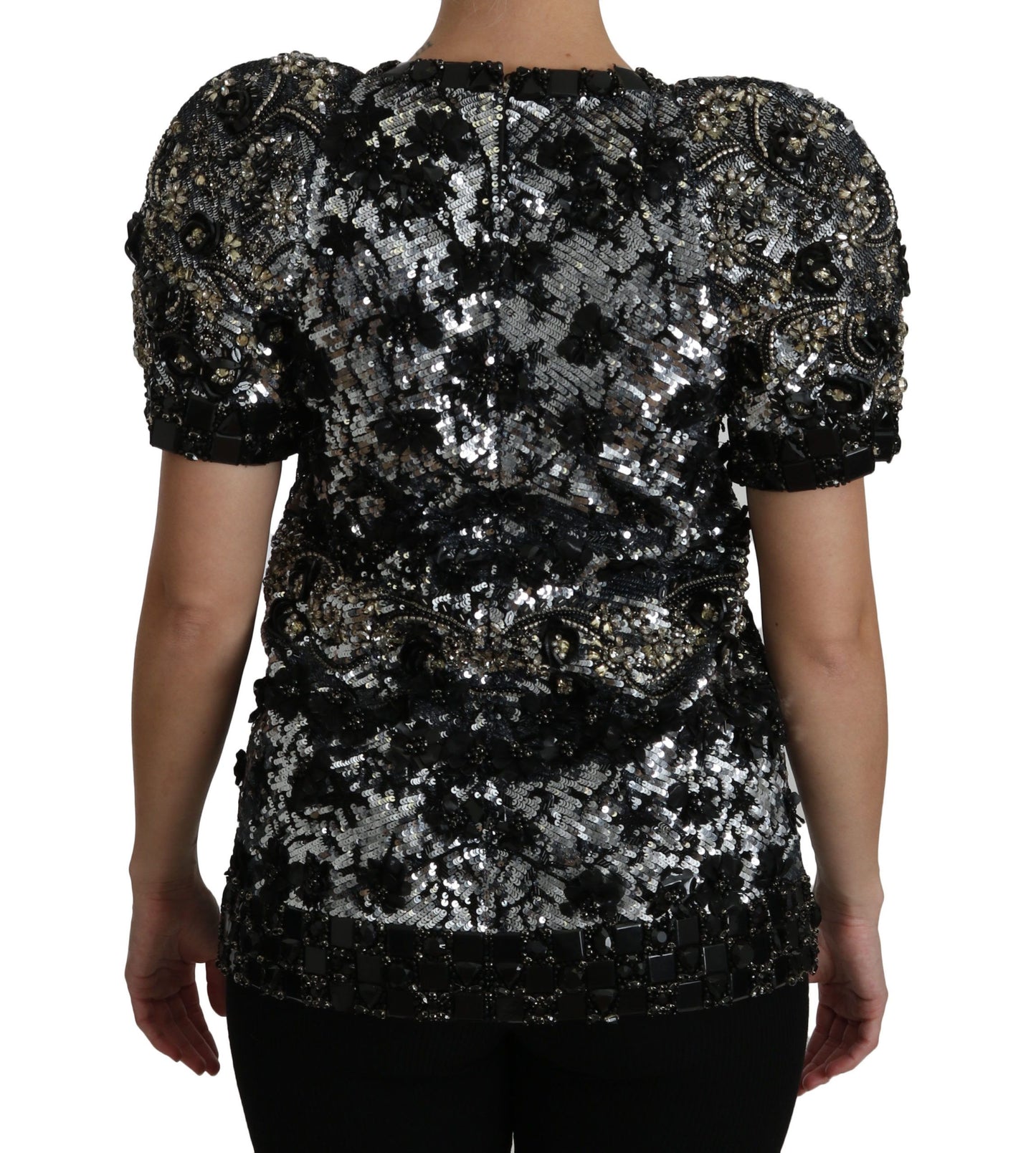 Dolce &amp; Gabbana Blouse noire ornée de cristaux à paillettes