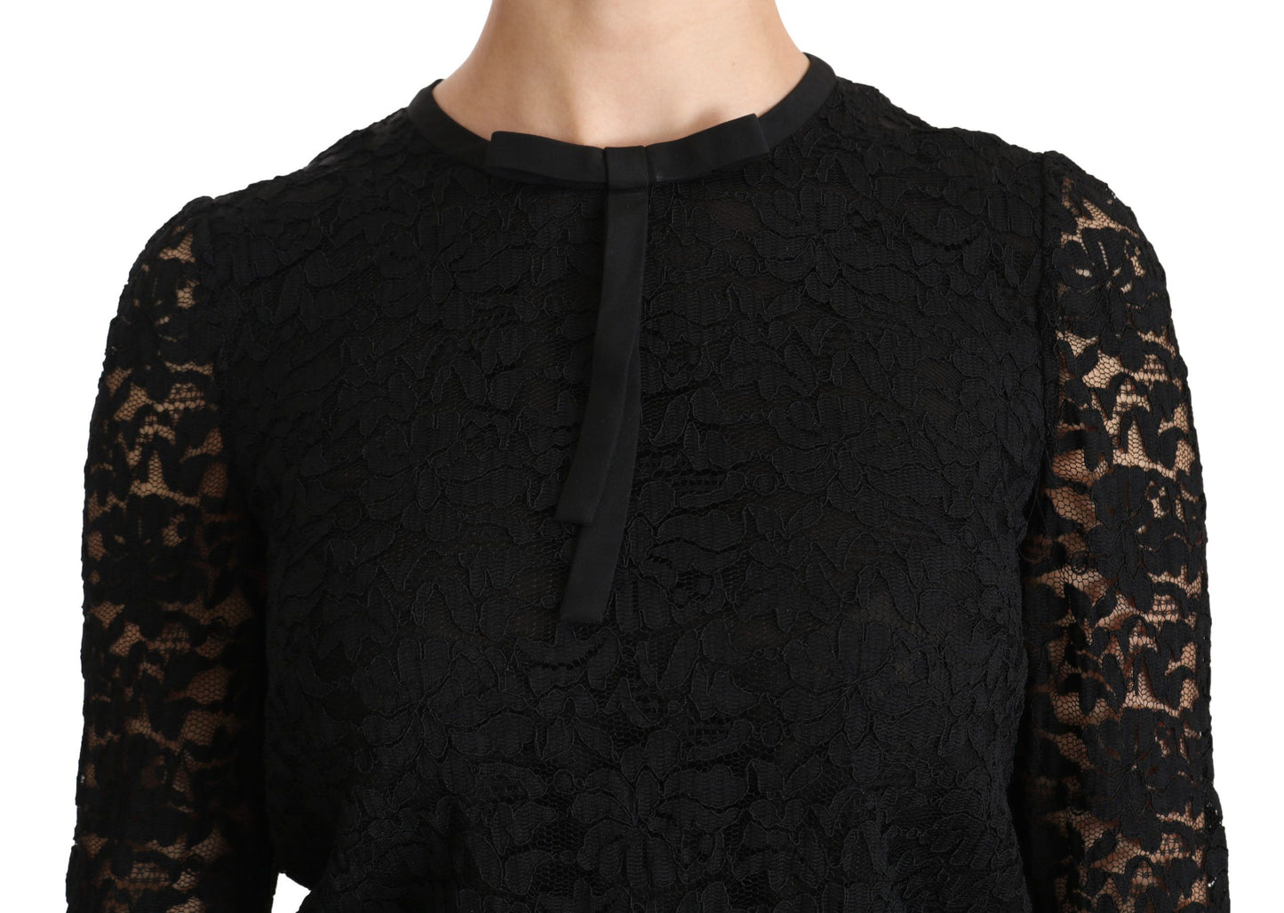 Dolce &amp; Gabbana Blouse en nylon à manches longues en dentelle noire