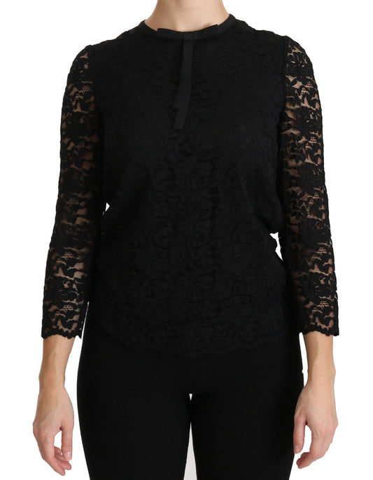 Dolce &amp; Gabbana Blouse en nylon à manches longues en dentelle noire