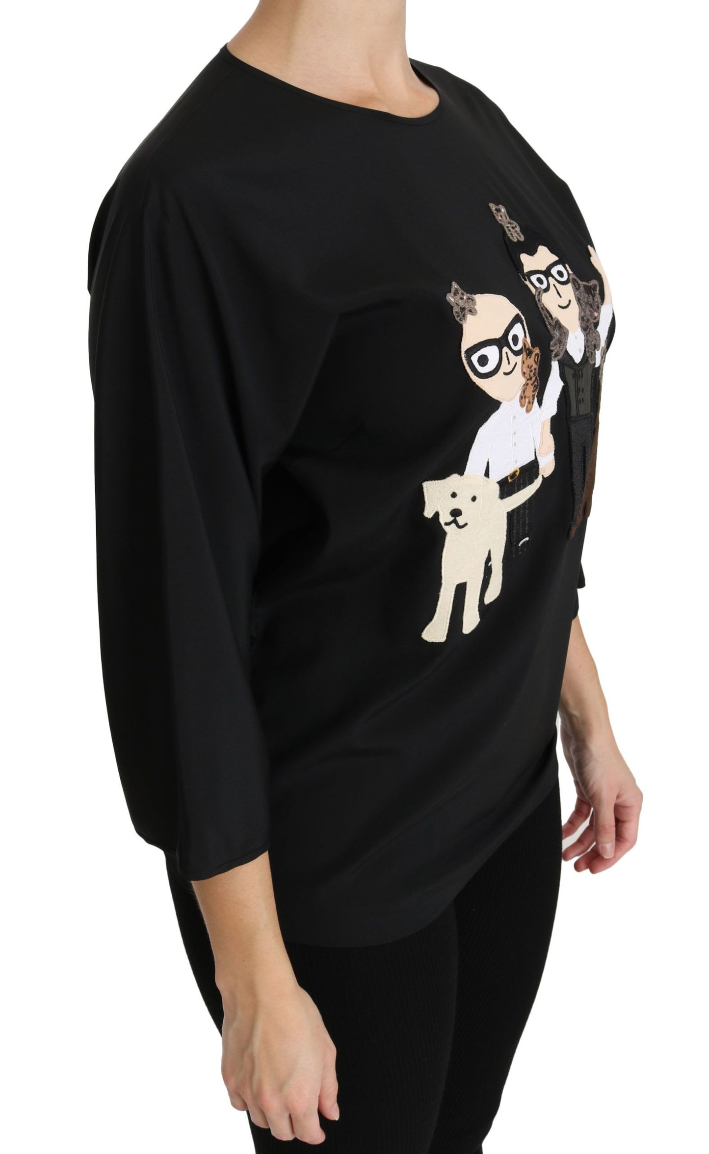 Dolce &amp; Gabbana Noir #dgfamily Top T-shirt Chemisier en soie