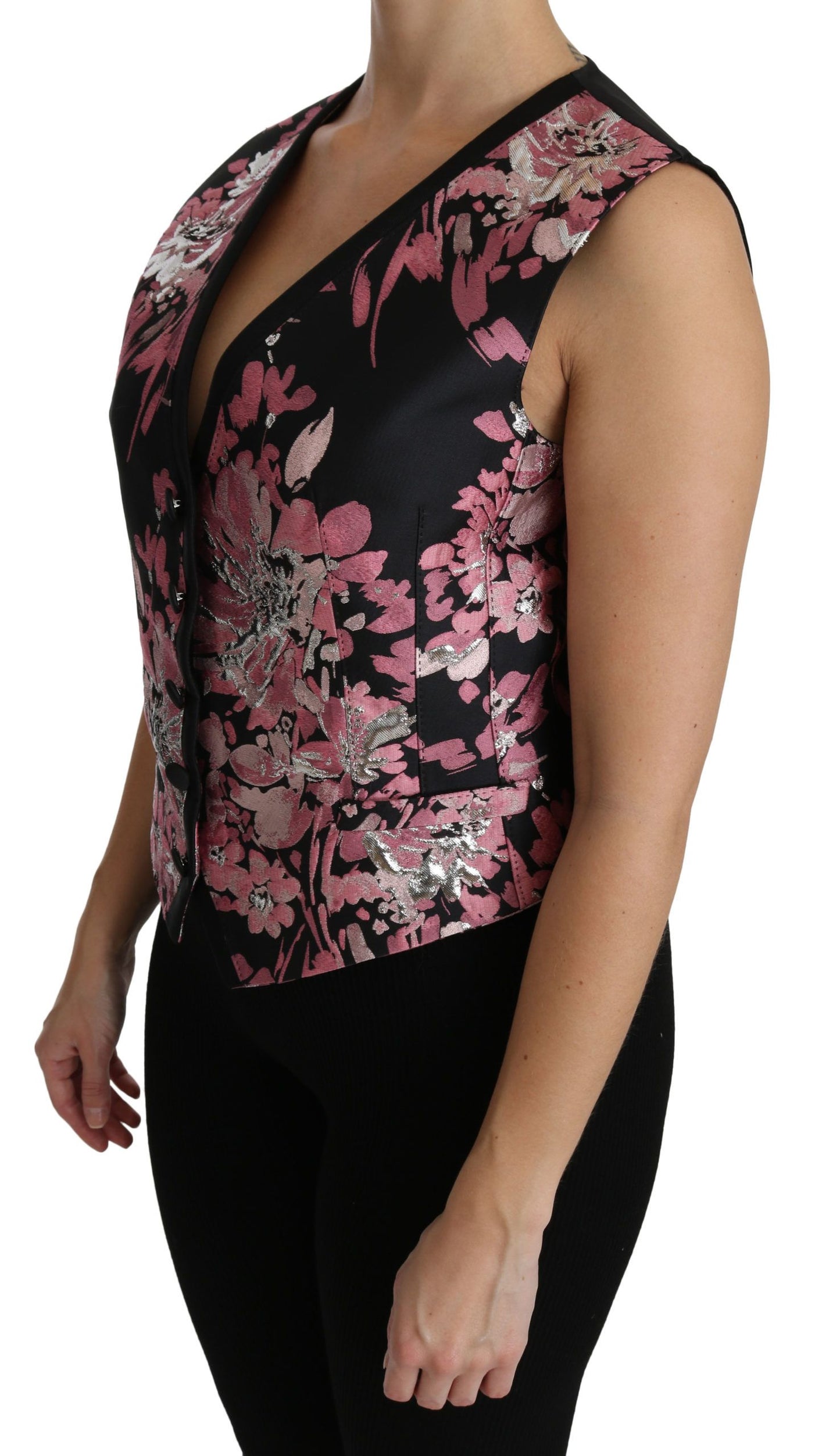 Dolce &amp; Gabbana Noir Rose Floral Gilet Gilet Blouse Top