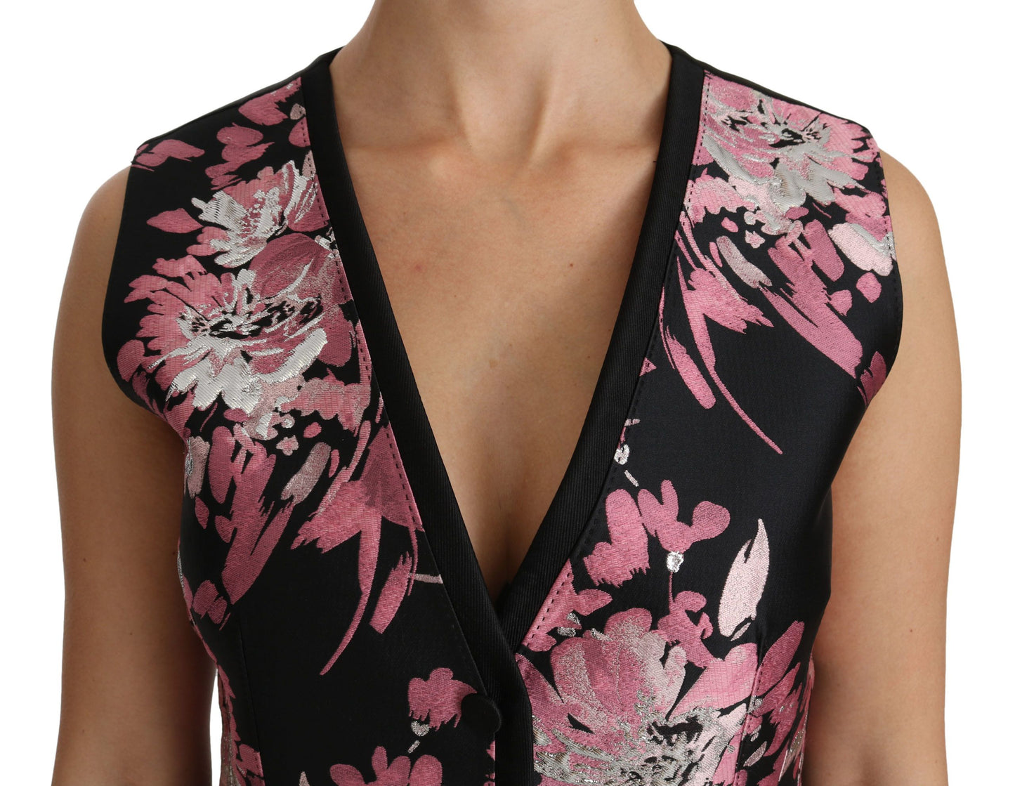 Dolce &amp; Gabbana Noir Rose Floral Gilet Gilet Blouse Top