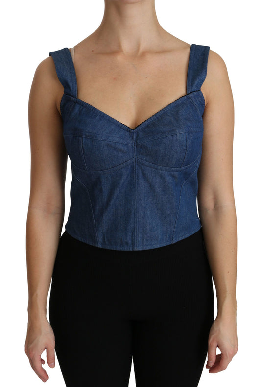 Dolce &amp; Gabbana Blouse bustier bleue sans manches en coton